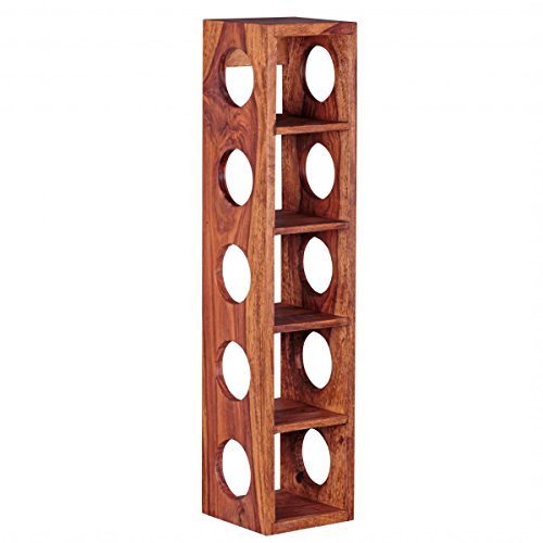 FineBuy Weinregal Massiv-Holz Sheesham Flaschen-Regal Wandmontage für 5 Flaschen Holzregal modern mit Ablage 70 cm Natur-Holz Modern Landhaus-Stil dunkel-braun Kellerregal, Wandaufhängung 15 x 15 cm - 2
