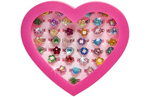 36 Mädchen - Ringe in Herzbox | Kinderring | Set | Ring | Glimmer | Mitgebsel | Kindergeburtstag | Schatz | Mädchen