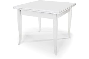 Mar.c.a. Design, Mesa Comedor Extensible, Mesa de Comedor Madera, Blanco - Mesa Cocina Extensible 80x80x75H Dimensión Total de 160x80 - Mesa Plegable Estilo Clásico, Mesa Salon y Cocina, Made in Italy