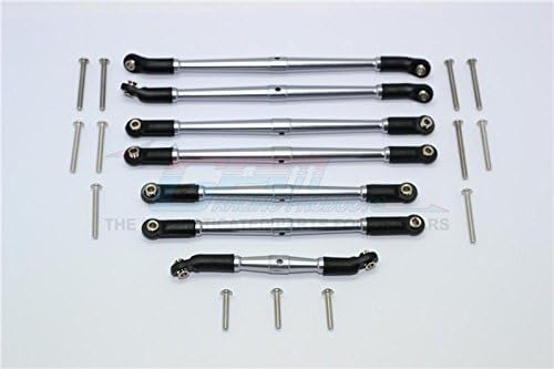 GPM Racing Traxxas TRX-4 Trail Defender Crawler Upgrade Parts Aluminum Adjustable Upper & Lower Suspension Links - 7Pcs Set Gray Silver