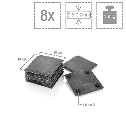 Sänger Schiefer Untersetzer Set 8 teilig 10x10cm Tisch Untersetzer Servierplatten | 4 Gummifüße zum Schutz Ihrer Oberflächen | Robustes Design mit edler Optik - 3