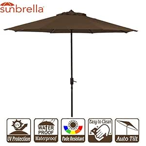 New 9 Wide Sunbrella Umbrella Outdoor Patio Aluminum Umbrella With Crank And Auto Tilt 9 Crank Tilt Coffee Amazon In Garden Outdoors
