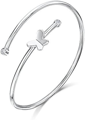 Just Jo Sterling Silver and Rhodium Plated Cubic Zirconia Butterfly Bangle of 19.0cm