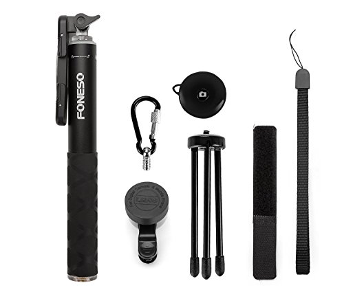 Foneso Bluetooth Selfie Stick mit Fisheye/Fischauge und Stativ fÃ¼r Smartphone/Kamera,Schwarz