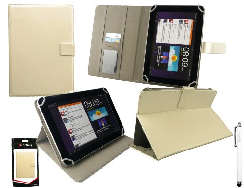 Emartbuy® Weiß Eingabestift + Universalbereich ( 8 - 9 Zoll ) Weiß Multi Winkel Folio Executive Hülle Schutzhülle Case Cover Wallet mit Kartensteckplätze geeignet für Acer Iconia A1-830 8 Zoll Tablet