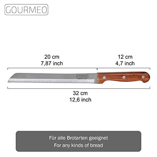 GOURMEO Premium Brotmesser mit Holzgriff und Spezialwellenschliff | 2 Jahre Zufriedenheitsgarantie | Brotsäge, Konditorsäge, Küchenmesser, scharf, Echt-Holz Griff vernietet - 3
