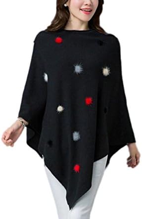 Cloak Shawl Loose Suit Sweater Large Size Women Knitted Sweater,Black-OneSize