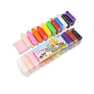 4WORDS DIY Ultra-Light Creative Art and Craft Air Dry Super Clay with Carving Molding Tools Kit for Girls and Boys; Kids Above Age 5+ Year Old (Pack of 12)