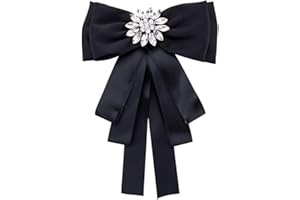 Bamboopack Spilla da donna con strass e nastro di cristallo con fiocco, spilla e collare con papillon pre-legato, per matrimoni, feste, accessori spilla (nero)