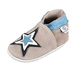  Lappade Lederpuschen Hausschuhe Krabbelschuhe Baby Jungen Mädchen Schläppchen Lauflernschuhe Wildledersohle Stern beige Gr. 19/20