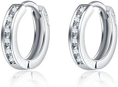 Sterling Silver Single row drill Hoop Stud Earrings for Women