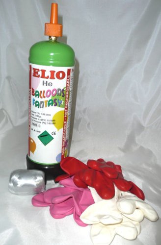 1 Set mit 1 Stück Helium-Ballongas-Kartusche plus 15 rosa, rote + weiß-gemischte Herz-Luftballons ø ca. 28 cm und Ballonband