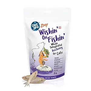 Captain Zack Zoey Wishin' On Fishin' Whole Dehydrated Anchovy Jerky Treats For Cats & Kittens, 35 gm | Pack of 1 | 100% Natural | No Preservatives | Rich in Omega 3 | High in Vitamin B12 & D | Low in Calories |