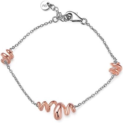925 Sterling Silver Plated Red Colour Swirling Segment Bracelet (6.5") Birthday Jewellery Gift for Women