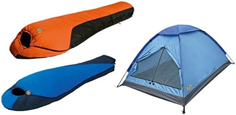 Alpinizmo High Peak USA Extreme Pak 0F & Mt. Rainier sleeping bags 3 men tent combo set, Blue/Orange, One Size