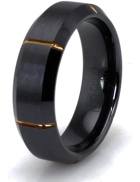 Genuteten vergoldet Schwarz Keramik Ring mit abgeschrägten Kante