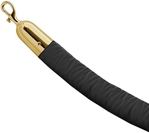 Lavi IndustriesVelvet Rope with Snap Hooks, 4 feet long, Black and Polished Brass
