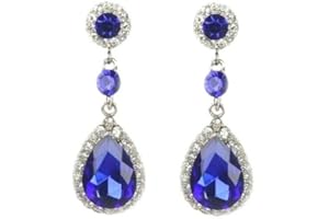 Kara Nicole Silver Blue Wedding Earrings Crystal Rhinestone Big Long Drop Dangle Diamante Bridal