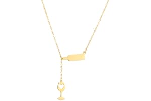 PAURO Womens Stainless Steel Wine Bottle Beer Cup Y Shaped Necklace, Rose Gold/Golden/Silver