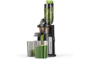 AIRMSEN Extracteur de Jus, Extracteur à Jus de Fruits et Légumes avec une Goulotte d'Alimentation de 82 mm pour Fruits et Légumes Entiers, Slow Juicer Presse-Agrumes à Froid sans BPA (Noir)
