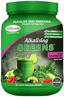 Morlife Alkalising Greens Acai Raspberry 1kg - 21 Super Greens, Fruits and Vegetables, Pre &amp; Probiotics, Key Alkalising Minerals, Vegan Greens Powder, 100 serves