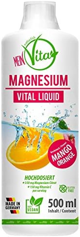 Mein Vita Magnesium + Vitamin C Vital Liquid, 350 mg Magnesium Hochdosiert, Mango Orange, 500 ml