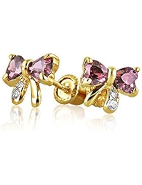 Bling Jewelry Gold 14K simulierten Alexandrit CZ Bogen Baby Sicherheit Ohrringe