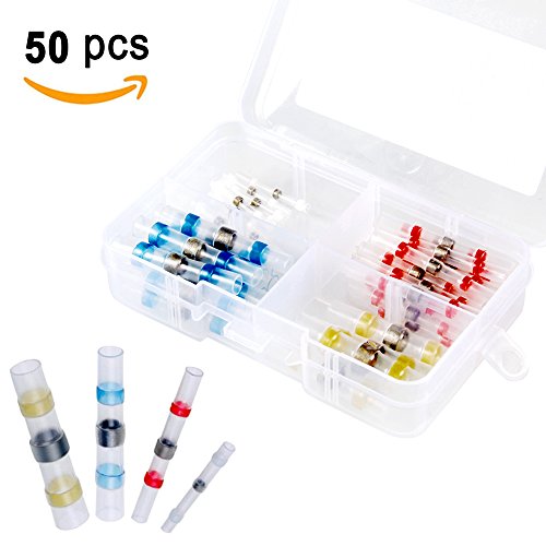 Lötverbinder Schrumpfverbinder, Ubegood Lötverbinder Sortiment Schrumpfverbinder Kabelschuhe Quetschverbinder Set [4 Größen,50 Stück] Kann ideal in Marine und Automobilanwendungen eingesetzt