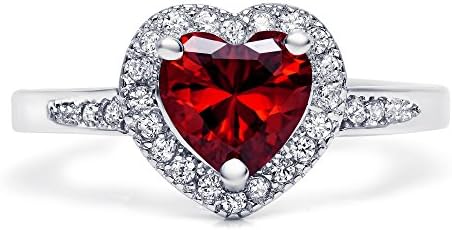Sterling Silver Heart Shaped Simulated Red Garnet Ring with Clear Cubic Zirconia, 9mm