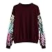 Produktbild Amoyl Sweatshirt für Damen Casual Langarm Pailletten Rundhals Karneval Kostüm Festliche Show Kostüm Pullover Tops Bluse Tanz Shirt (Wein, L/EU:38)