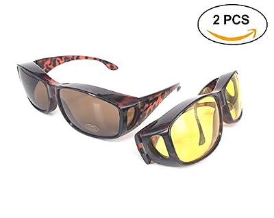 ACHATPRATIQUE SurLunettes de conduite Jour et nuit | Lot de 2 pcs | 2 POUR LE PRIX DE 1| surlunette de soleil avec protection anti-UV400 et surlunette vision de nuit | Comme clips solaires - vision nocturne adapté à vos lunettes de vue | Anti eblouissem…