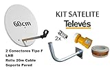 Producto original TELEVES KIT SATELITE TELEVES ASTRA CON DISCO DE PARABOLICA DE 60cm + LNB TELEVES + ROLLO DE CABLE DE 20mt + BRAZO DE FIJACION A PARED Y CONECTORES F
