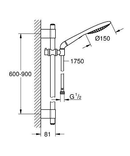 Grohe Rainshower Solo 150 Brausestangenset 900mm, 2 Strahlarten, variable Bohrlöcher zur Befestigung, chrom - 2