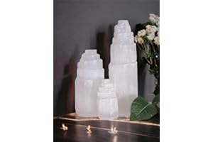 4All Selenite Crystal Mountain Pillars Handmade White Natural Raw Crystal Spritual Energy Healing Chaging Selenite Crystal Table Decoration Pillars Chakra Spiritual Gifts (5cm)