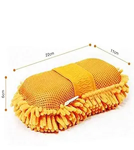 DR3M 2 in 1 Multipurpose Chenille Microfibre Mitts and Sponge Hand Duster for Washing Cars and Household Items (Any Available Color one pic)