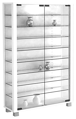VCM Sammelvitrine Standvitrine Glasvitrine Glasregal Vitrine Glas Schaukasten mit LED-Beleuchtung Weiß 'Lumo Mini'