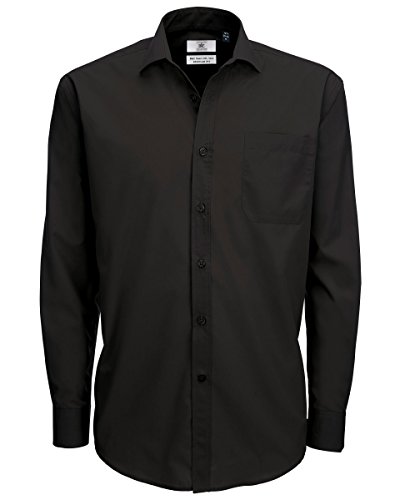 B&C Mens Smart Long Sleeve Poplin Shirt, Camisa de Oficina para Hombre, Negro (Black 000) 19.5 (Talla del Fabricante: XXXX-Large)