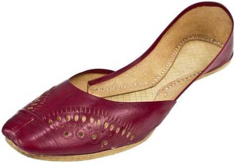Womens Red Casual Leather Indian Khussa Shoes Pumps Size 5uk Khu6681