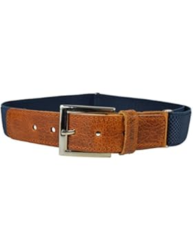 Elastischer Gürtel für Kinder / Junior 5-15 Jahre, mit Natürliche Bräune Leder und Schnalle,