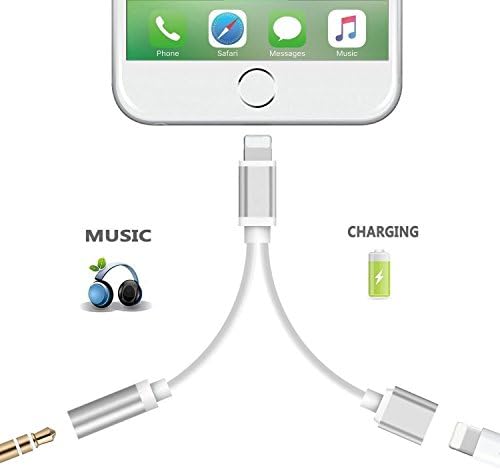 Adapter Headphone Jack for iPhone 8/8Plus/7/7Plus, Earbud Adapter 2 in1 Lightning to 3.5mm Audio Earphone Adapter Charger Cable For iPhone 8/ 7 plus/6/6s.Compatible for iOS 10.3or iOS11(Silvery)