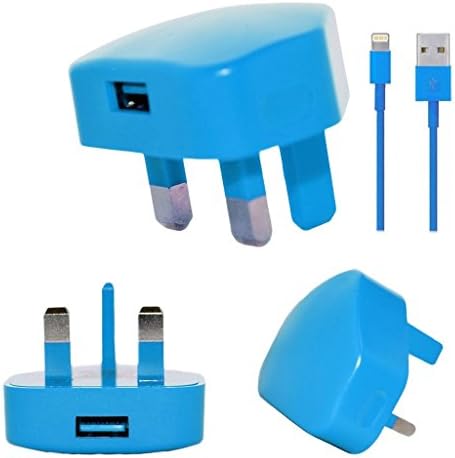 Iphone 5 Iphone 5s Iphone 5c Iphone 6 &amp; Iphone 6 Plus Complete Charger with iSO 8 USB Cable and Plug (Blue)