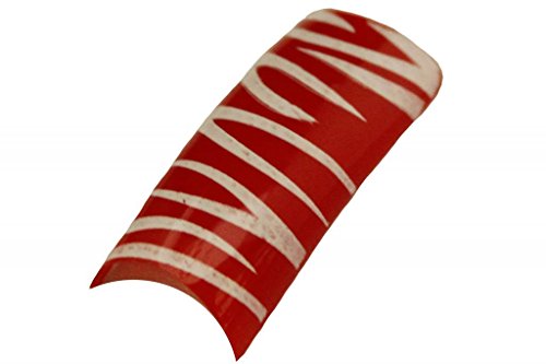 Effect Beauty 50pcs Red & White Animal Stripes Pre-Designed Nail Tips - Tip Sizes 0-9