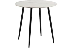 HomJoy Round Dining Table with Black Metal Legs Kitchen Table 80cm slate table top Leisure Coffee Table (White,80cm)