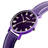 AIKURIO Damen Armbanduhr Analog Quarz Wasserdicht mit Lederband Ultra-dünnen Fall AKR009 (Lila)