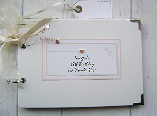 PERSONALISED. 18TH BIRTHDAY. rose gold hearts. A5 SIZE PHOTO ALBUM, SCRAPBOOK, MEMORY, GUEST BOOK, MULTI USE GIFT. MEMORIES KEEPSAKES. 21CM X 15CM