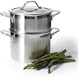 ProCook Professional Steel - Set Cuiseur Vapeur INOX Induction - Marmite & 1 Panier Vapeur INOX - Couvercle Verre Trempé - Poignée Ergonomique INOX Isolant - 20 cm / 2 Niveaux