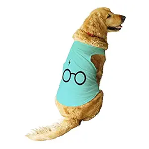 Ruse Pet Scar Glasses Printed Round Neck Sleeveless Dog Vest Tank T-Shirt/Tees Apparel/Clothes/Tees Gift for Dogs(Aqua Green)/XX-Small (Chihuahuas, Papillons)