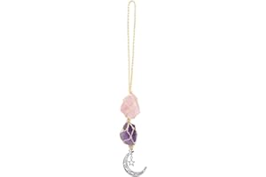 Divono Crystal Car Hanging Ornament, Car Accessories for Women, Rose Quartz Amethyst Pendant Crystal Crystal Gift for Women, Good Luck Charm, Rearview Mirror Energy Healing(Pink Crystal + Amethyst)
