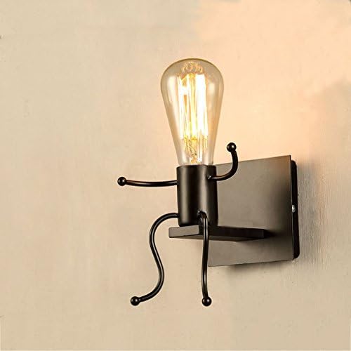 Miffen European Minimalist Iron Wall Lantern Lamp Retro Bedroom Industrial retro Wall Lights Simple Creative Personality Little Man Wall Light Sconces E27