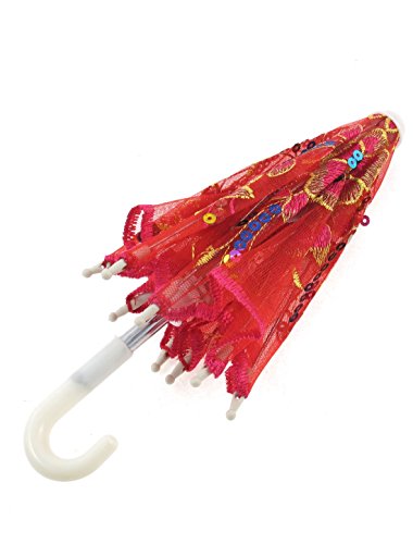 Sticken Blumenmuster faltbarer Kinder Mini-Spitze-Regenschirm Sonnenschirm Red - 2